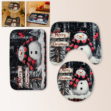 Christmas-themed bathroom mat set with snowman print and festive design
