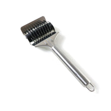 Detailed view of dough cutter roller blades for precision cutting