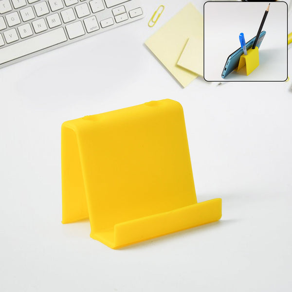 Colorful multifunctional plastic mobile phone stand with pen holder on desk