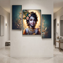 Divine Krishna flute wall art with vivid colors.
