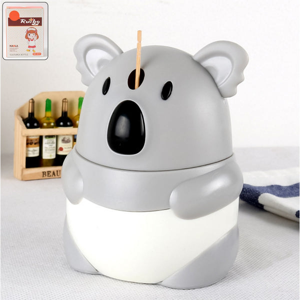 Koala toothpick holder dispenser with compact design on table