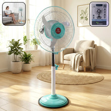 Front view of 12V DC hybrid pedestal fan with adjustable height