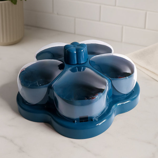 Lotus shape rotating dry fruit snack organizer box with transparent lid and compartments