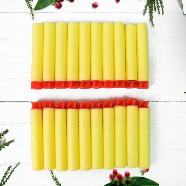 20 soft foam blaster darts for toy guns, neatly packaged.