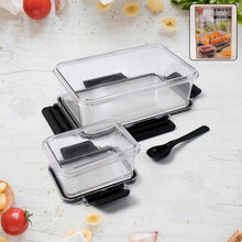 Plastic kitchen storage container set with airtight lock lids and spoon for fresh food storage