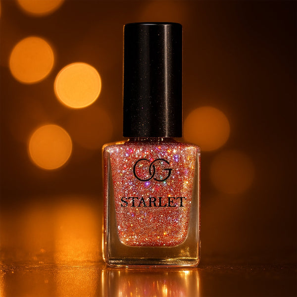 OG Beauty Metallic Rose Glitter Nail Paint bottle with sparkling nail polish