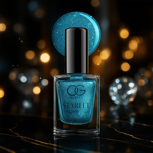 Aqua Bluebell glitter nail paint bottle showcasing its vibrant shimmer.