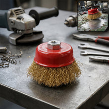 Heavy duty gold wire cup brush for rust removal and polishing