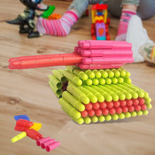 A pyramid and other shapes constructed using the 88-piece Bullet Blocks set.