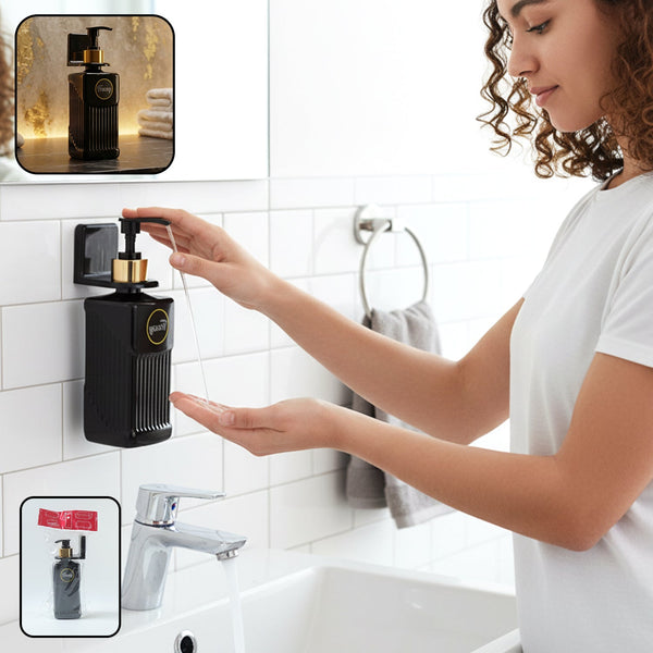 Frenzy liquid handwash dispenser with sleek black and gold finish