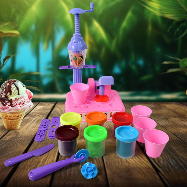 Kids playing happily with the Aditi Play Dough Set and ice cream maker toy.