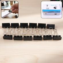 Set of 12 black metal binder clips for document holding