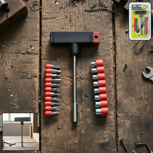 The complete T Handle Screwdriver Set laid out with its organized tool case.