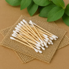 Pack of 100 eco-friendly wooden cotton ear buds with soft double tips