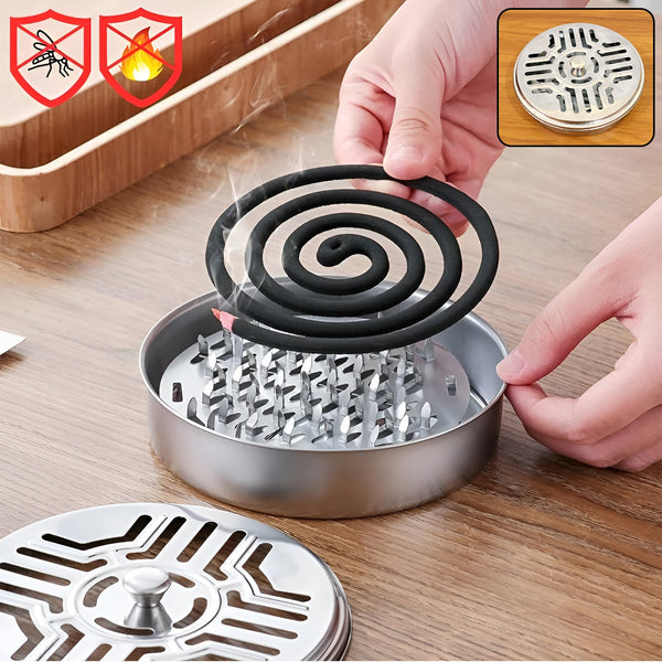 Stainless steel mosquito coil stand with lid