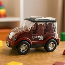 Friction-powered classic jeep toy car with smooth riding wheels