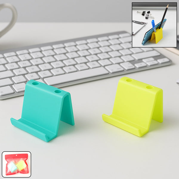 Multifunctional plastic mobile phone stand and pen holder in mix colors on desk