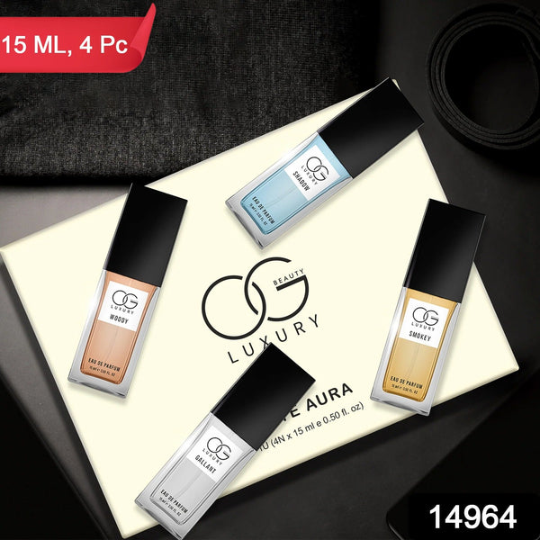 Compact 15 ML Eau De Parfum bottles of Smokey and Woody scents from the luxury gift set