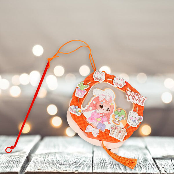 DIY Traditional Lanterns Handmade Cartoon Paper Lanterns, Antique Portable Lantern Hollow-Out Projection Luminescent LED Lamp DIY Hanging Paper Lanterns for Festival Party Decor