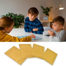 Close-up of a golden trading card highlighting its reflective foil finish.