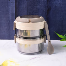 Leakproof double layer stainless steel lunch box with secure locking clips