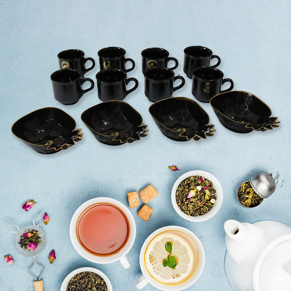 Elegant ceramic tea cups and pineapple-shaped plastic serving bowls.