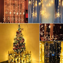 Multi-mode Star Curtain Lights draped across a wall, perfect for festive decoration.