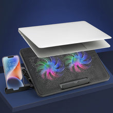 Laptop cooling pad featuring a large metal mesh surface for optimal heat dissipation.