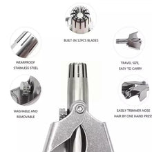 Detailed view of the nose hair clipper's head, demonstrating its safe trimming design.