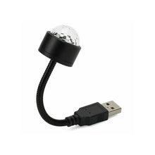 The black USB star projector with a clear disco ball top and flexible neck is displayed on a white background.