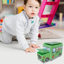 Bus toy box with cloth cover and lid, ideal for kids' toy and book storage