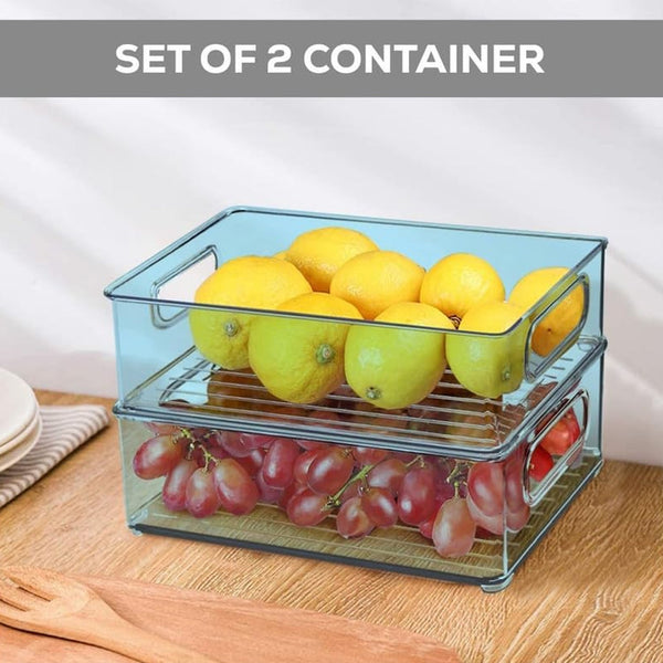 Plastic Refrigerator Organizer Bins, Set Of 2 Stackable Fridge Organizers with Handle, Clear Organizing Food Fruit Vegetables Pantry Storage Bins for Freezer kitchen Cabinet Organization and Storage (2 Pcs Set Mix Color)