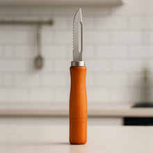 Quickslice wooden handle stainless steel vegetable peeler on a clean white background.