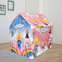 Interior view of the kids play tent house showing the windows and door.