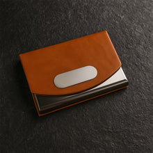 Leather and metal business card organizer combining style and durability