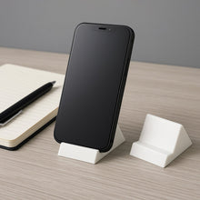 Two-piece compact mobile phone holder stands arranged on flat surface