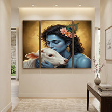 Krishna with cow religious painting on MDF wall frame