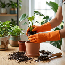 Kitchen cleaning with waterproof orange rubber gloves