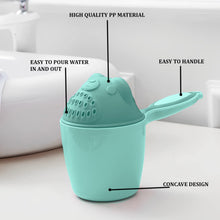 Angled view of the Baby Shampoo Shower Cup, highlighting its curved design for effective water runoff and eye protection.