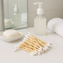 Wooden cotton buds neatly packed in a resealable pouch for easy storage