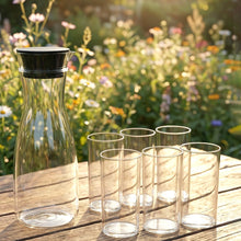 Tableware set with plastic jug and glasses for gatherings