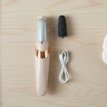 Side view of the portable Flewless Pedi electronic pedicure device, perfect for travel.