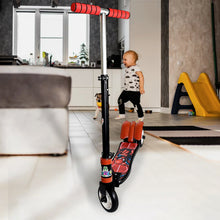 The foldable scooter displayed in its compact, folded state for easy carrying and storage.