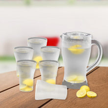 Clear unbreakable lemon jug and matching glasses for home and outdoor use