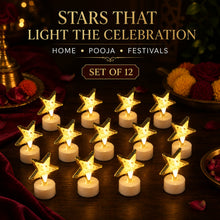 Star-shaped flameless LED candles used in a lifestyle setting for festive decoration