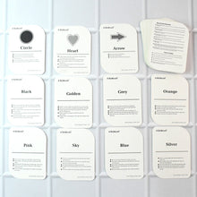 Complete 32-piece flashcard set featuring colors and shapes with bold text
