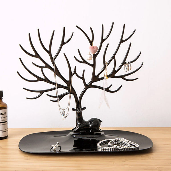 Deer shaped jewellery display holder with antler tree design for earrings and necklaces