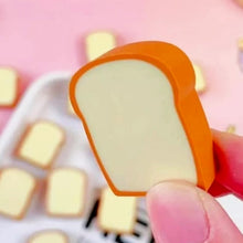 Overhead view of the delightful toast bread erasers, ideal for students.