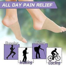 A person wearing Arch Support Sleeves inside their shoes, demonstrating comfortable integration.