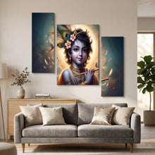 Spiritual Krishna flute wall decor for meditation space.